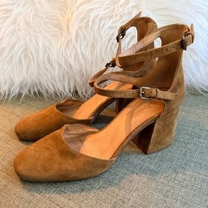 Madewell Brown Suede Double Strap Block Heel Pumps – Size 9.5